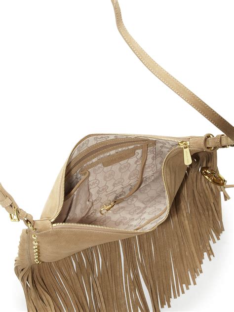 michael kors brown suede fringe bag|michael kors embellished bag.